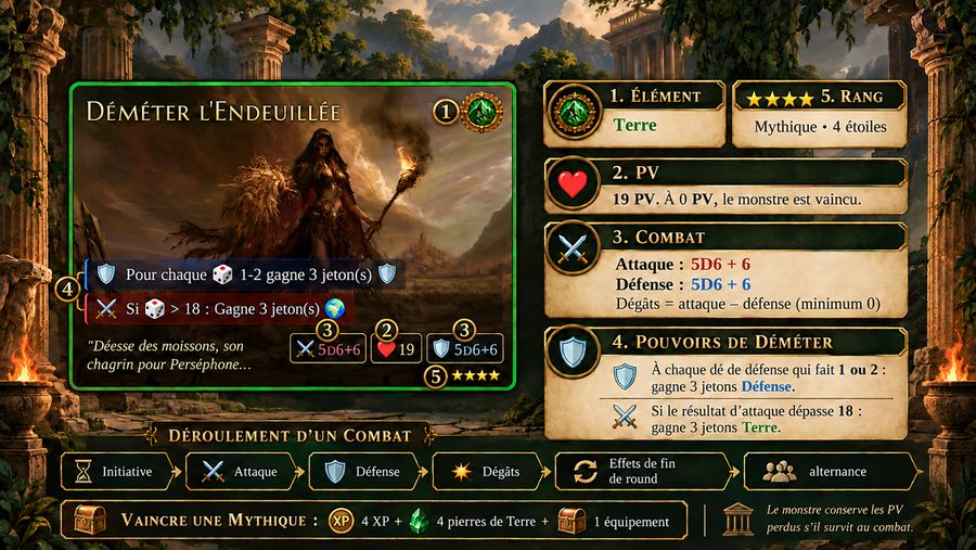 Anatomie d'une carte monstre : Déméter l'Endeuillée, Terre, Mythique